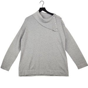 Chico's Sweater Womens Size 2 (12-14) Metallic Ribbed Tunic Asymmetrical Jeweled